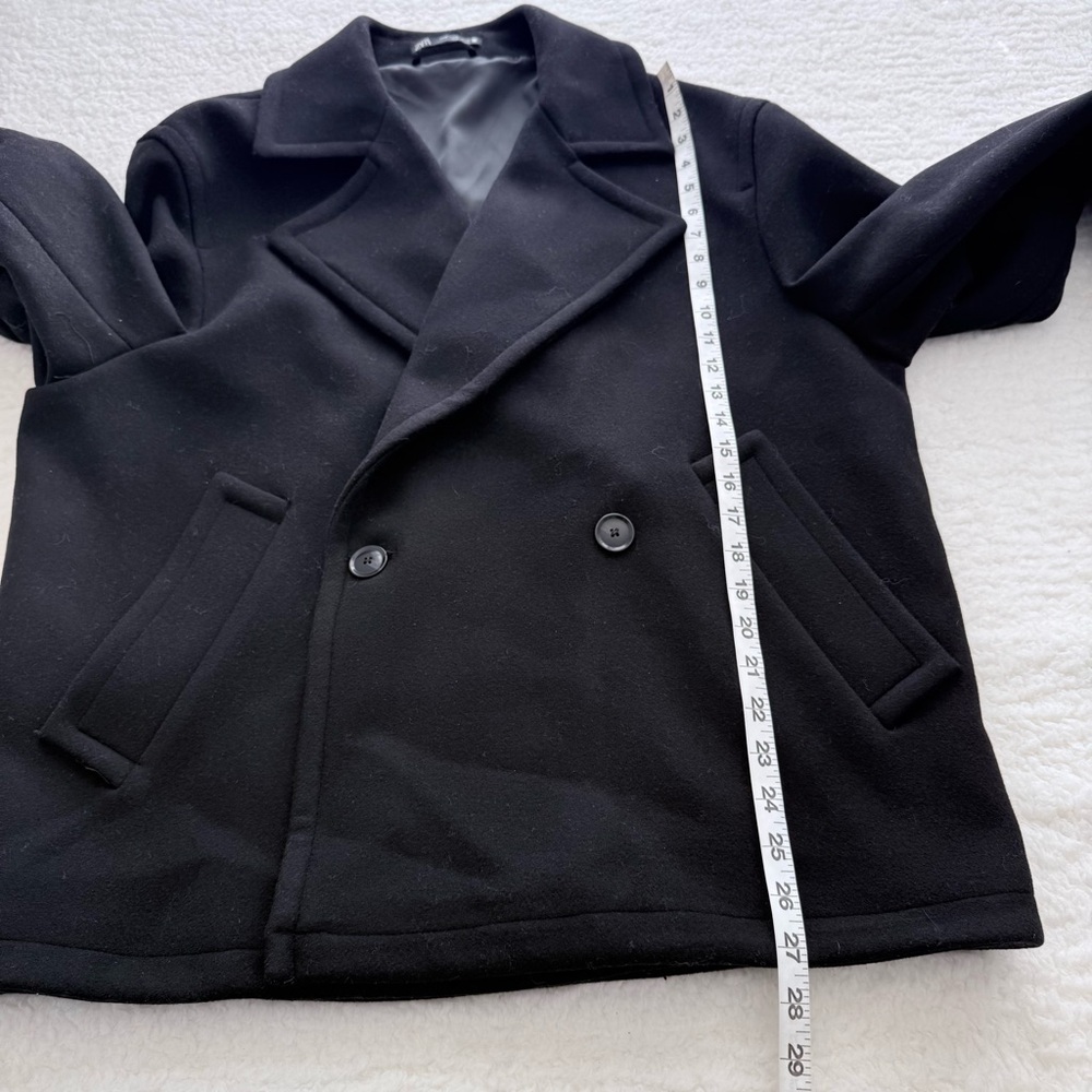 Zara NWOT Men's Black Peacoat Jacket, Classic Wool Blend, Pockets, Size M - Picture 5 of 9
